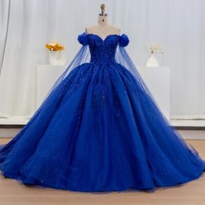 Princess Blue Quinceanera Dresses Ball Gown Beading With Cape Sweet 16 Dress 