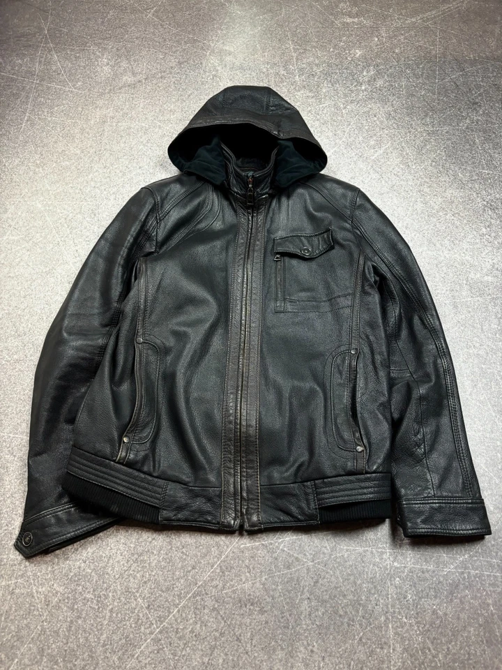 CRAZY AVANT GARDE TIPO RICK OWENS! CHAQUETA DE CUERO GENUINO CON CAPUCHA CARTI Foto 3 de 4