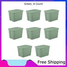 Sterilite 18 Gallon Plastic Storage Bin with Snap-on Lid, Green, 8 Count