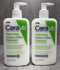 2 CeraVe Hydrating Cream-to-Foam Facial Cleanser with Hyaluronic Acid - 12 oz