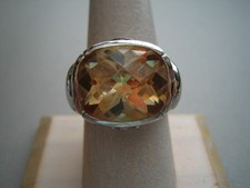 STERLING SILVER CITRINE  CUBIC ZIRCONIA RING - Size 8 1/4