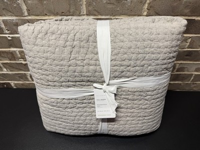 Pottery Barn Pick Stitch Handcrafted Linen Quilt Warm Gray Full Queen Size NEW