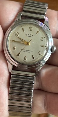 Vintage Mepa 17 Jewels Incabloc Mens Watch Not Working Stainless Steel