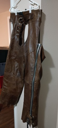 Vintage Harley Davidson Motorcycle Chaps Size Large Brown Leather 38" Length - Bild 4 von 23