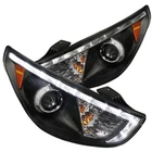 Black Fits 2010-2013 Hyundai Tucson Led Strip Projector Headlights Headlamps L+R