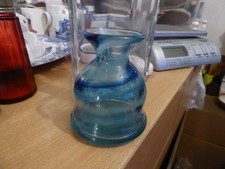 Blue pattern art glass vase heavy