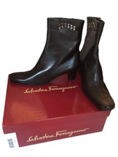salvatore ferragamo ankle high boots with 2 Rows Of Silver Chain Logo Size 8 B