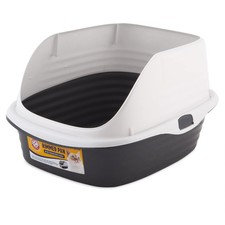 Arm Hammer Rimmed Cat Litter Box with High Standard, Pearl White/ Dark Gray