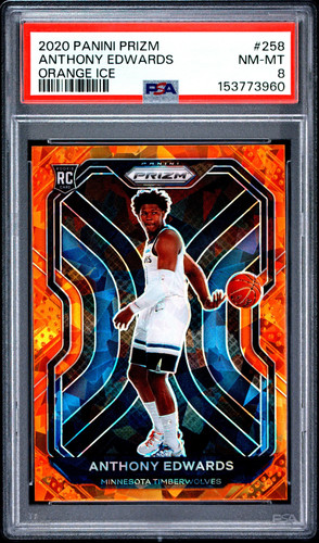 PSA 8 2020 Panini Prizm Anthony Edwards Orange Ice Rookie RC #258