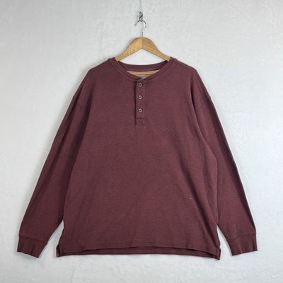 L.L. Bean Burgundy Waffle Knit Henley Shirt Large