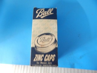 Vintage Ball Mason Jar Zinc Caps Porcelain Lined One Dozen Original Open Box