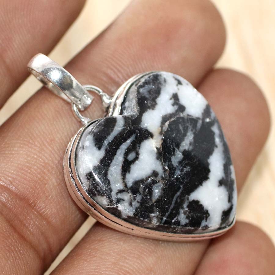 925 Silver Plated Heart White Buffalo Turquoise Pendant 1.7