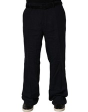 Dolce & Gabbana Black Linen Straight Leg Dress Trouser Pants