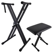 Piano Keyboard Stand and Bench Set, Double-X Keyboard Stand Adjustable Digita...