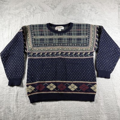 Vintage Crystal Kobe Sweater Womens Medium Blue Fair Isle Wool Shetland Knit