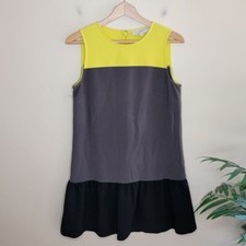 Loft Yellow Gray Black Colorblock Dress with Ruffle Hem Size 6