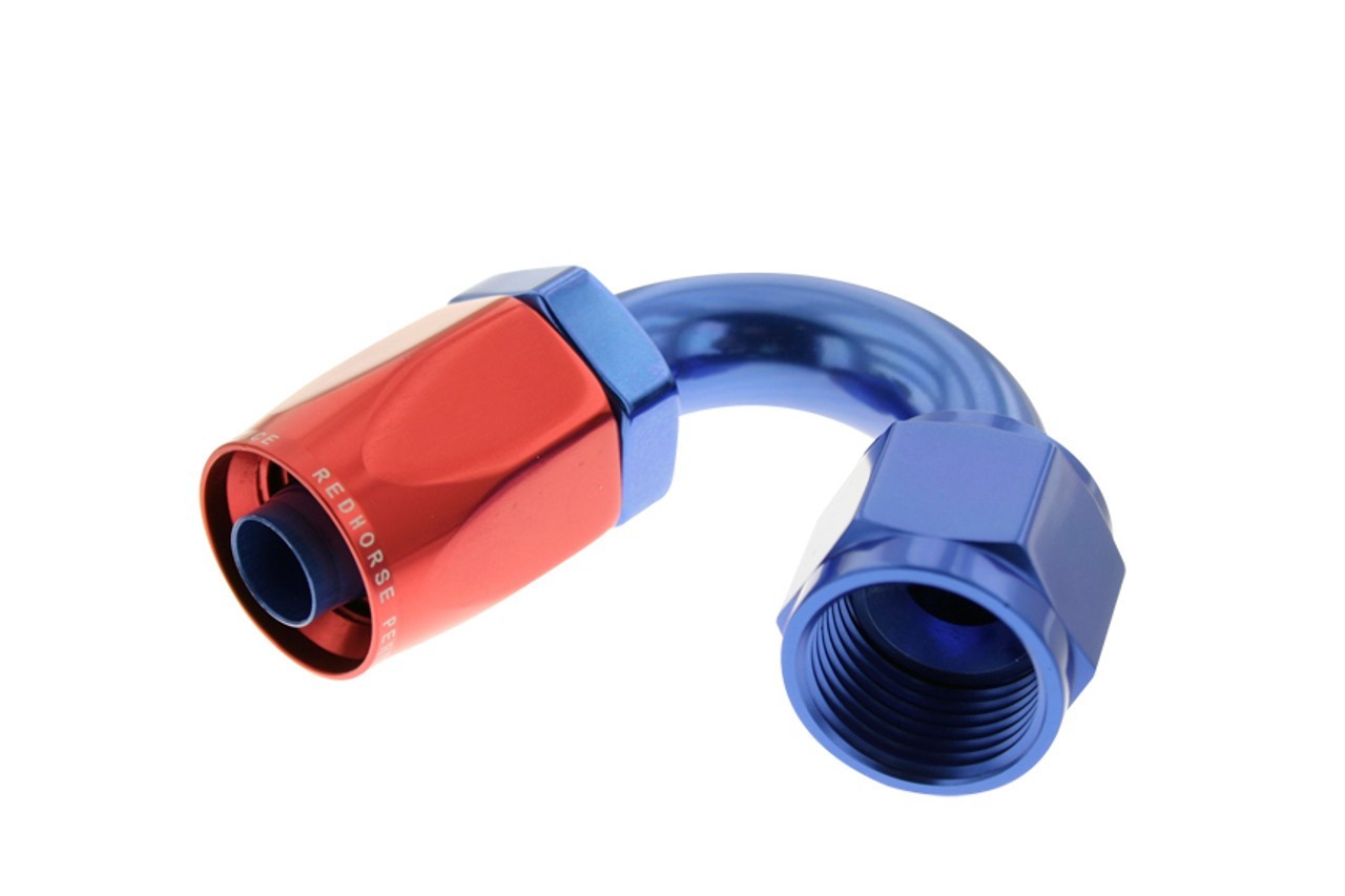 AN-06 150 Degree Female Aluminium Hose End - Non-Swivel- Red/Blue