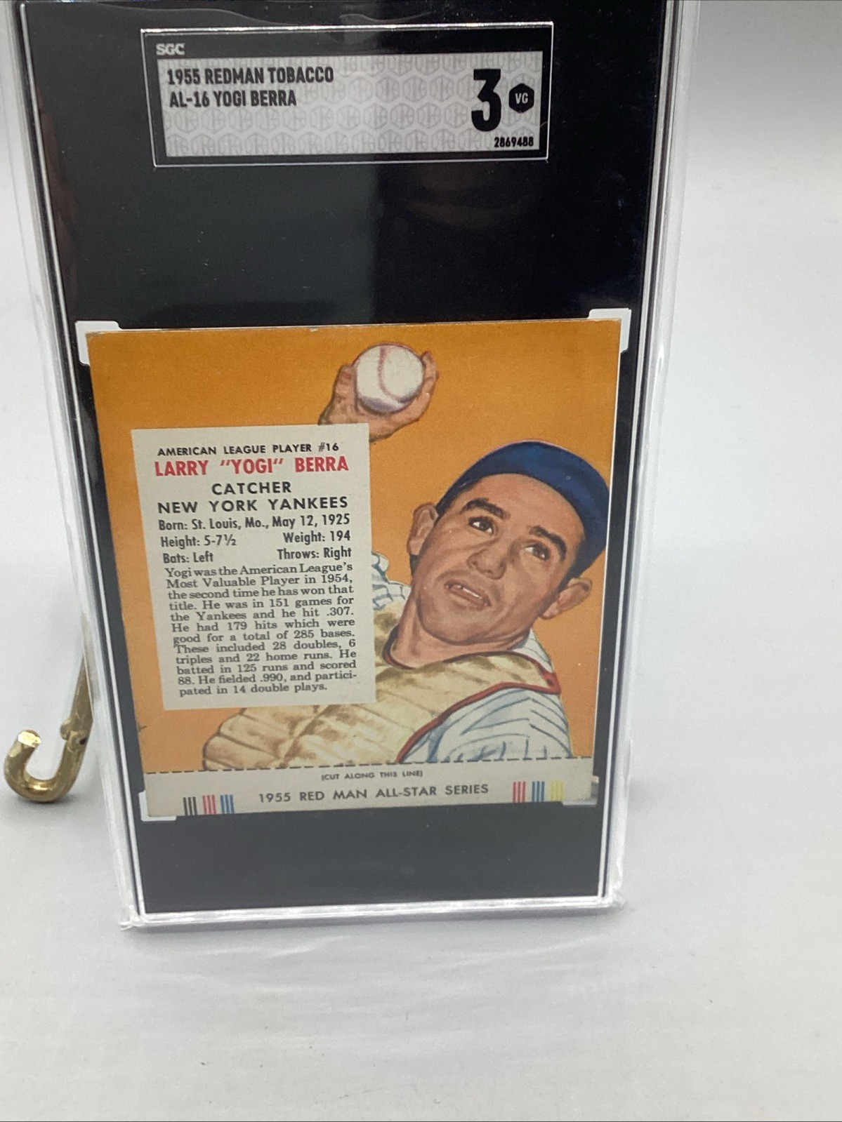 1955 Red Man Tobacco LARRY YOGI BERRA With Tab SGC 3 VG- Yankees-Hall Of Fame