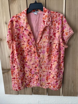 Notations Woman Pink Multicolor Floral Lace Short Sleeve Top 1X NWOT