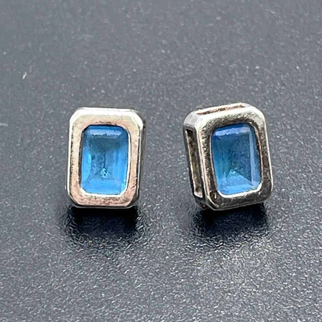 Sterling Silver Stamped 925 Rectangular Blue Ston… - image 1