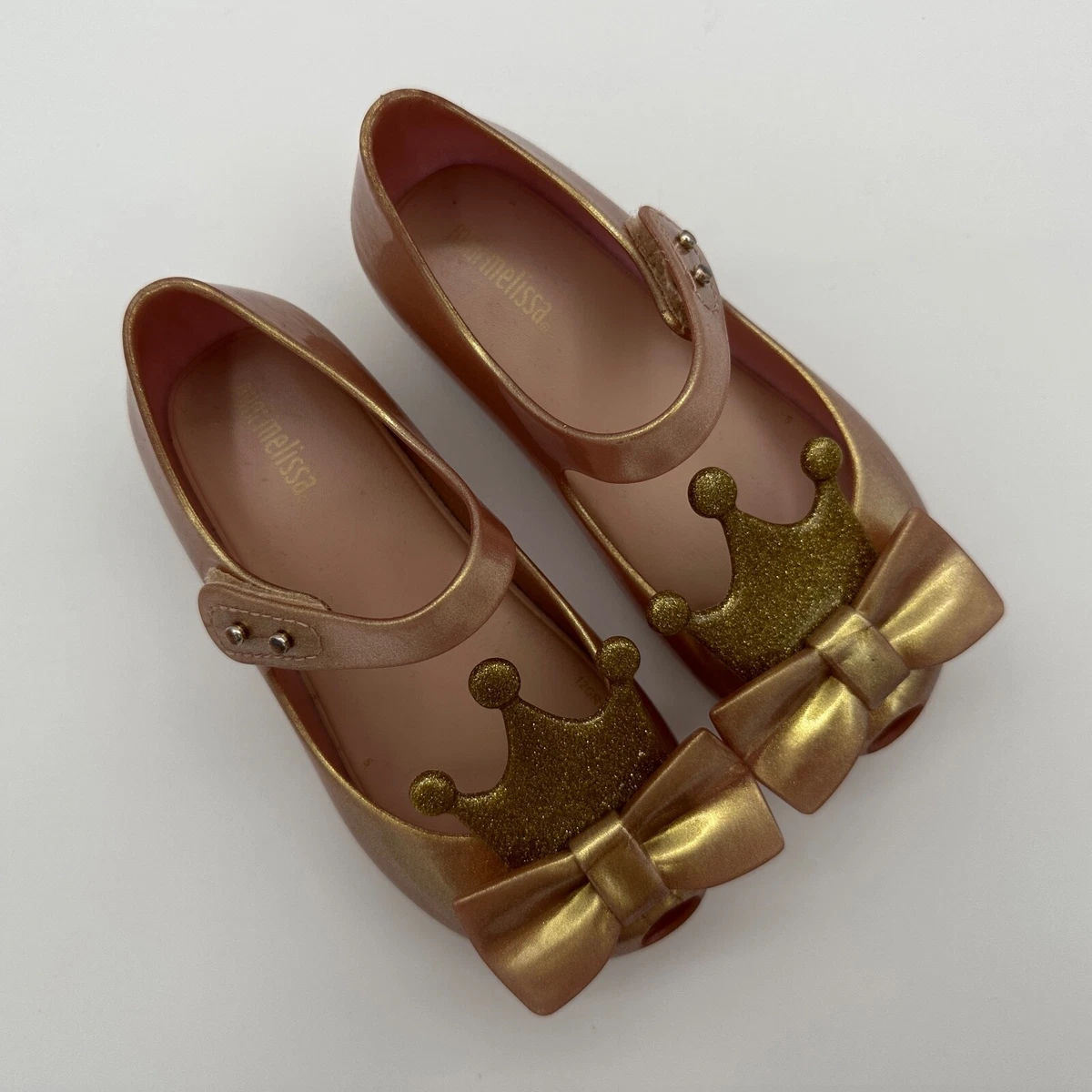 MINI MELISSA Rose Gold Princess Crown Bow Flats Shoes Size 10 Toddler