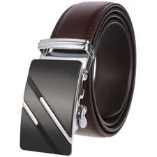 Fashion Men's Cowskin Leather Belt Automatic Buckle Strap Ratchet Waistband Gift