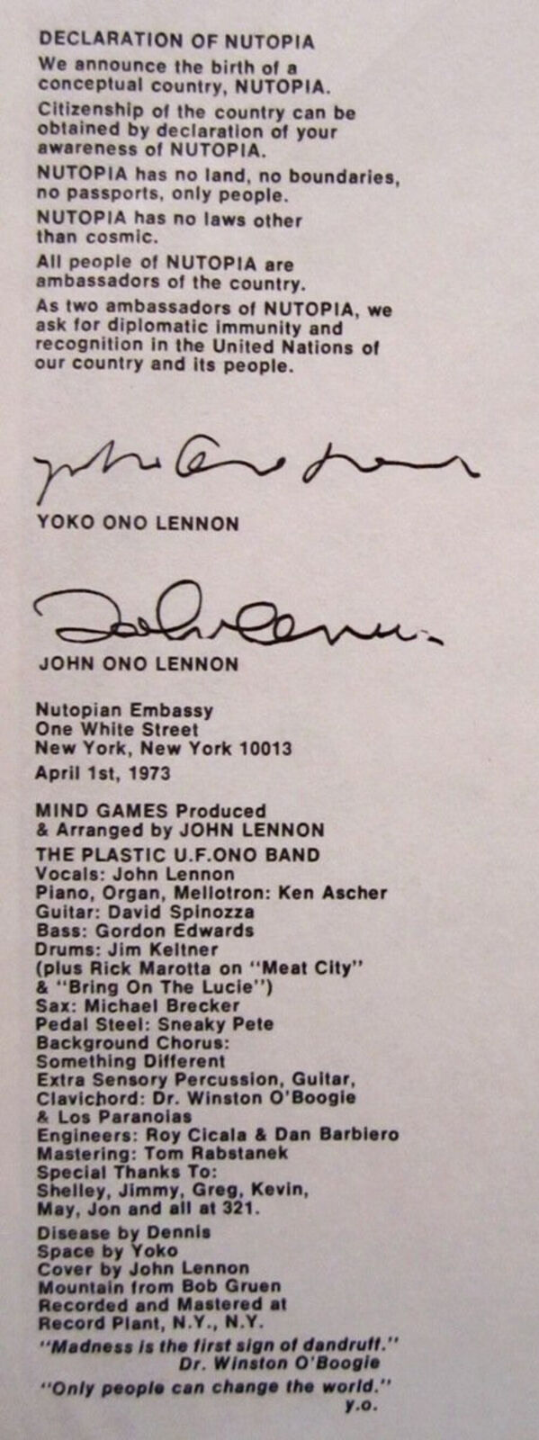 MIND GAMES. John Lennon and The Plastic U.F.Ono Band.