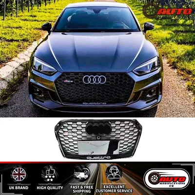 AUTO MODIFICATIONS UK Audi RS5 Style A5 S5 B9 Front Main Grille Honeycomb Mesh Grill Gloss Black 2017+