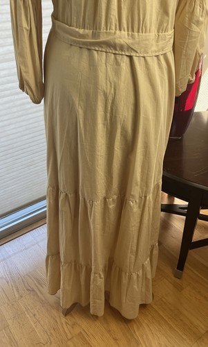 Anthropologie Maeve Oatmeal Cream  Color Long Midi 3/4 Puff Sleeve Dress Sz 16 - Picture 12 of 24