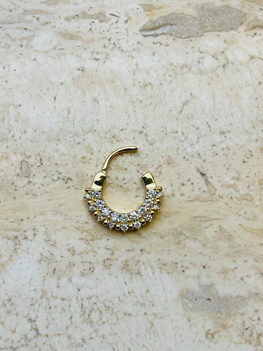 Conch Piercing Septum Ear Clicker Hoop Double Row Natural Diamond