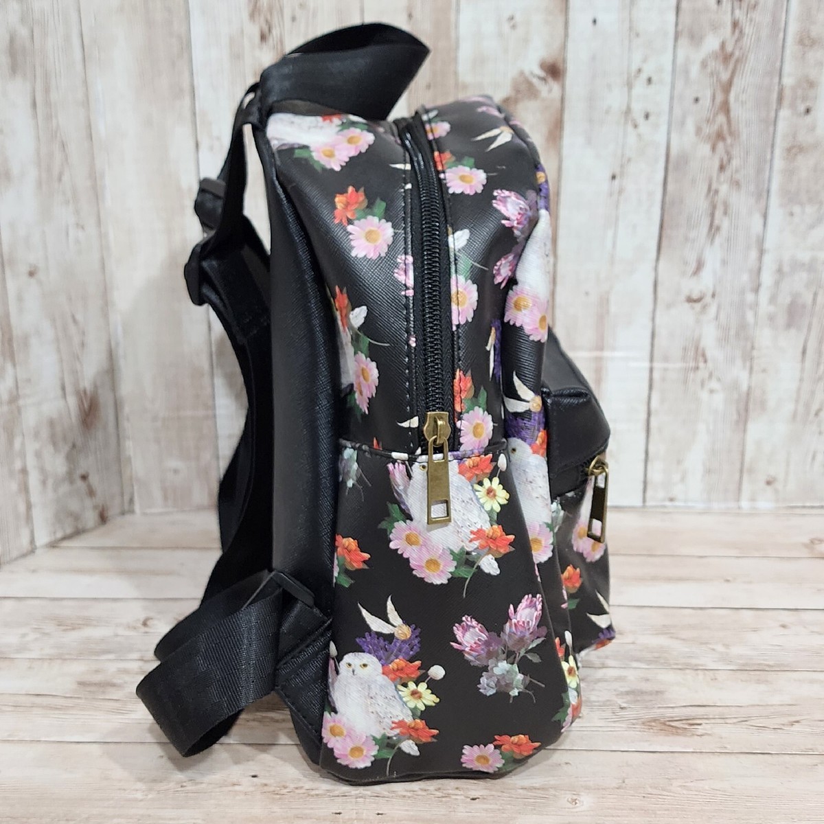 Harry Potter Wizarding Floral Owl Black Mini Backpack Carry 