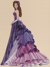  Elegant Lady Purple Dress Full Length Counted Cross Stitch Chart No. 1-156PP