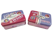 Channel Craft Games Tiddly Winks and Classic Dominoes in Tin Boxes Lot of 2 USA