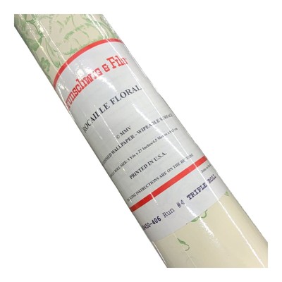 Brunschwig & Fils  Wallpaper Rocaille Floral Green Triple Roll Total 15 Yards