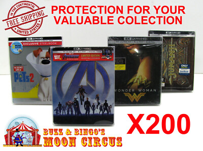 #ad 200x 4K UHD STEELBOOK WITH J CARD SIZE 4K4 CLEAR PLASTIC BOX PROTECTORS SLEEVE $139.98