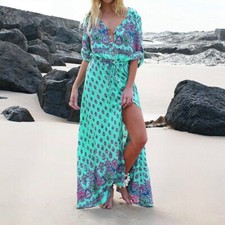 Women's Casual Sundress Boho Beach Slit Long Maxi Floral Summer Beach Dress