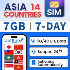 Asia SIM Card - 7GB High-Speed, 7 Day JetSim/Travel SIM