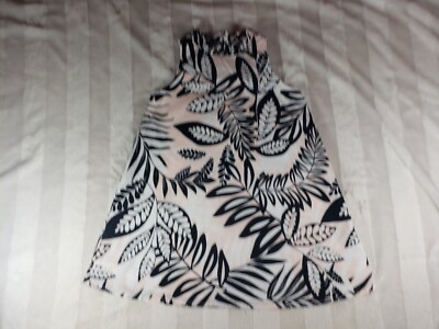 JANIE AND JACK Pink Black White Tropical Leaf High Neck A Line Dress Size 4 EUC
