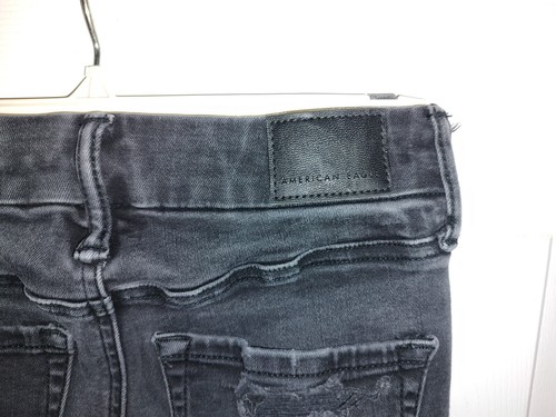 AE American Eagle Hi rise Jegging Black Distressed women jeans size 00 - Picture 3 of 5