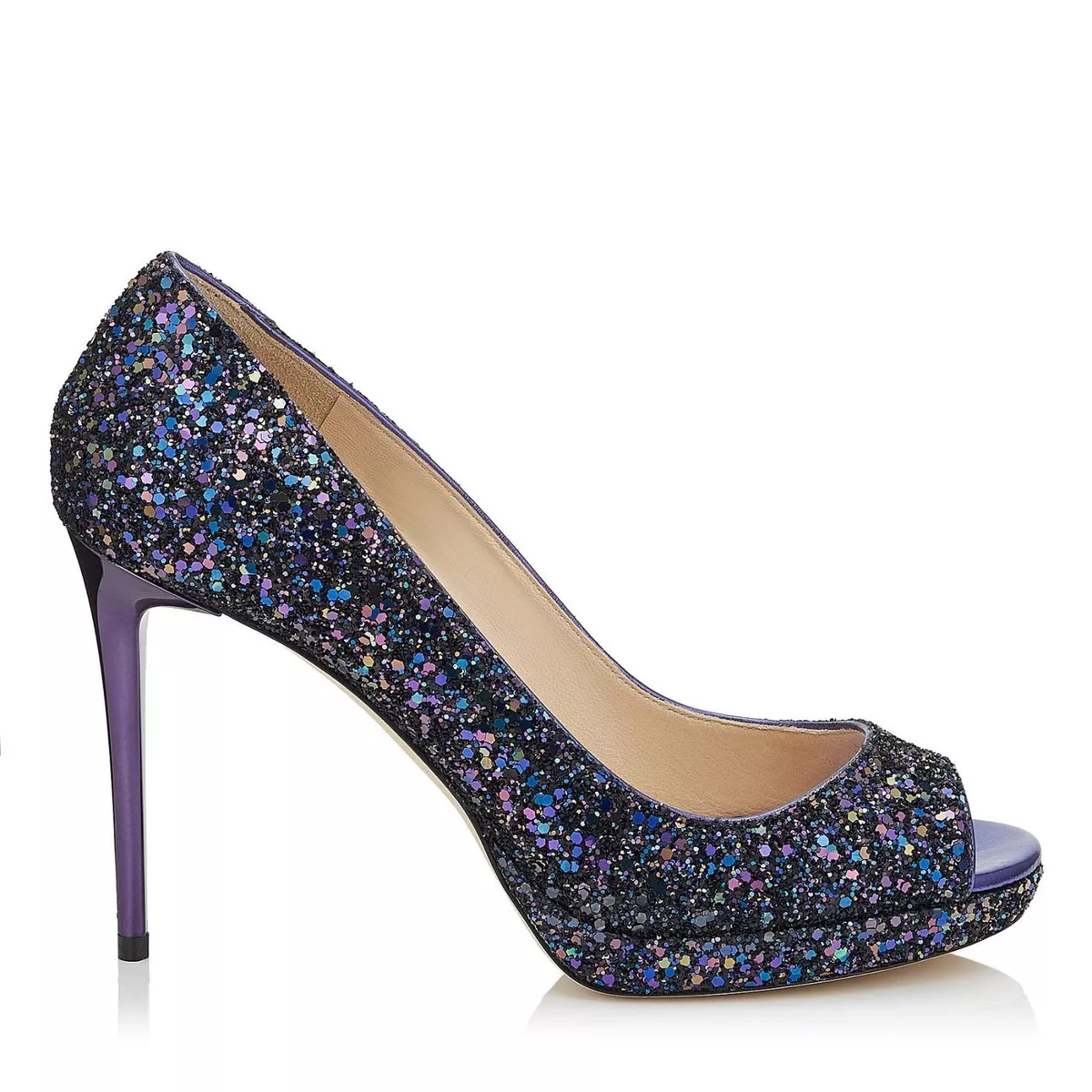 NIB Jimmy Choo Purple Petrol Glitter Luna 100 Pumps Authentic 795