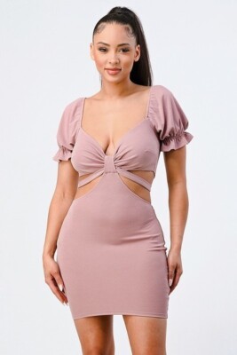 Lux Side Cutout W/ Back Tie Detail Bodycon Dress Mauve Color | eBay