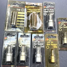 8- Performance Tools Brake Specially Tools, Caliper Sockets, Recessed Star, T50+