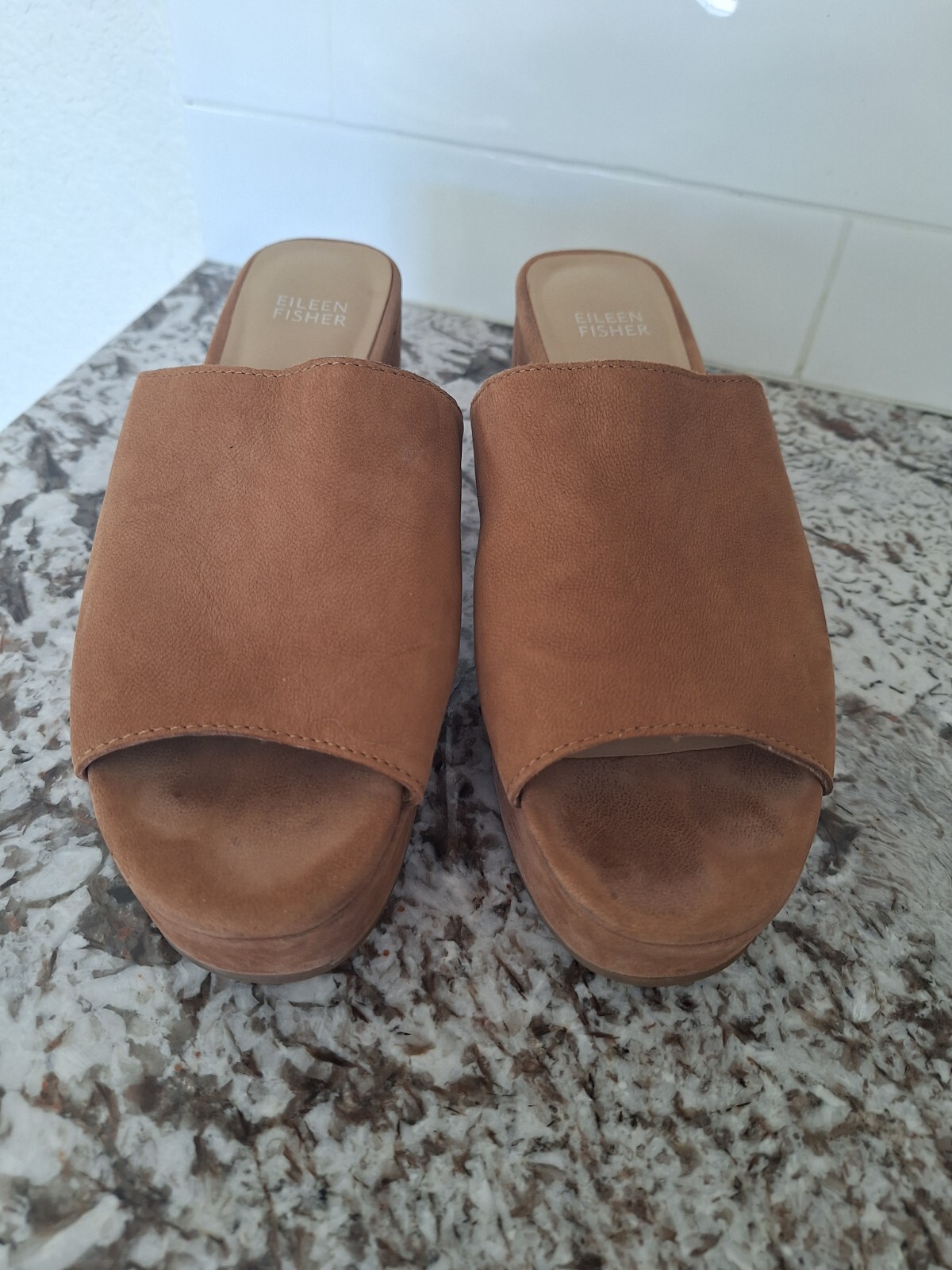 Eileen Fisher Brown Suede slide platforms size 8