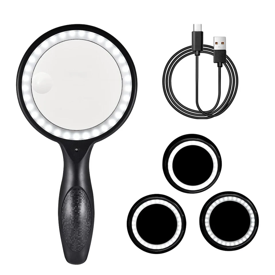 60 Fach LED Lupe Leselupe mit Licht Beleuchtung Vergrößerungsglas Juwelierlupe. - Bild 4 von 4