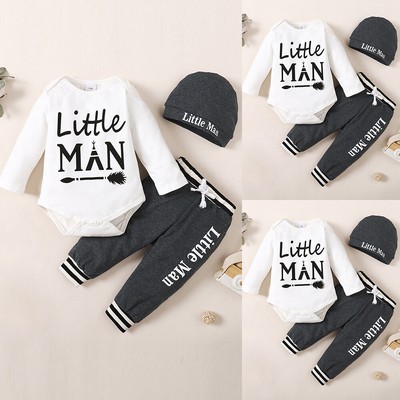 Neugeborenes Baby Jungen Strampler Hose Hut Sets Langarm Overalls Romper Outfits
