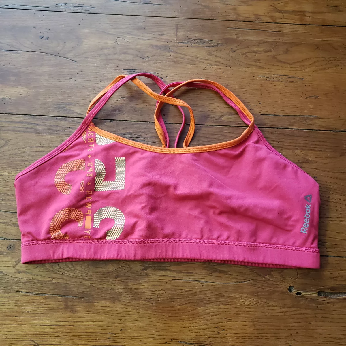 Reebok Women's XL Sports Bra Orange Pink Double Strappy