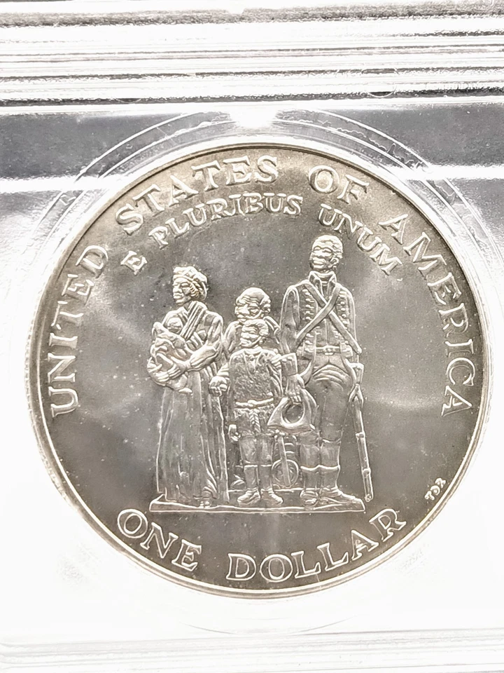 Crispus Attucks 1998-S Black Revolutionary War Patriots Silver Dollar MS 69 ICG - Image 3 of 4