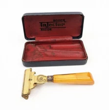 Schick Gold Yellow Bakelite Eversharp Injector Razor Vintage w/ Case Type E