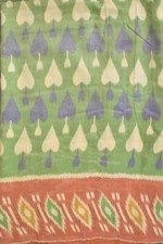 FNC Vintage Saree Indian Green Woven Ikat Blend Silk Sari Craft Fabric 5YD