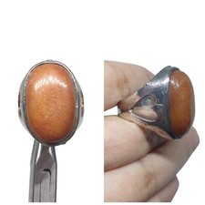 Genuine Natural Old Agate Size 8.5US Ring Signet Sterling Silver Near Eastern